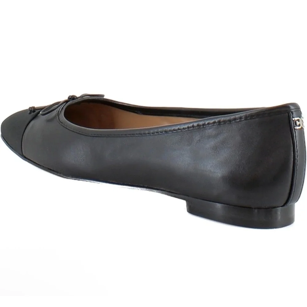 Sam Edelman Marley Womens 8 Black Leather Cap‎ Toe Ballerina Bow Flats New